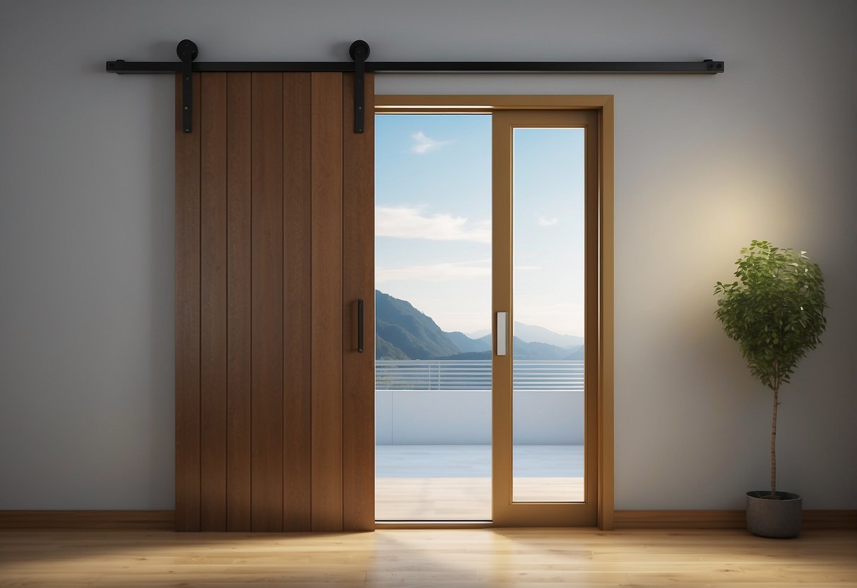 A sliding door fits into a rough opening, which should be larger than the door size. The chart shows the recommended dimensions for the rough opening based on the door's width and height