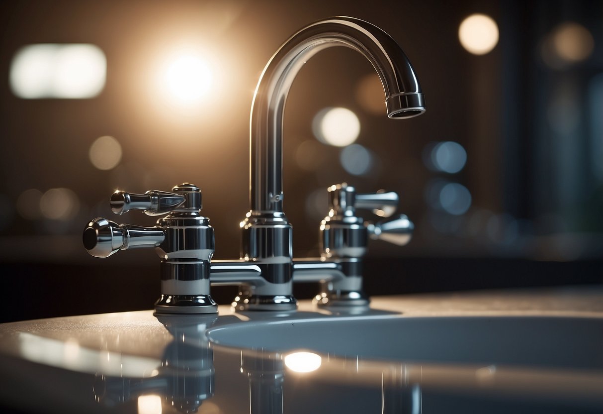 A faucet surrounded by question marks, with a spotlight highlighting it, as if it's the center of attention