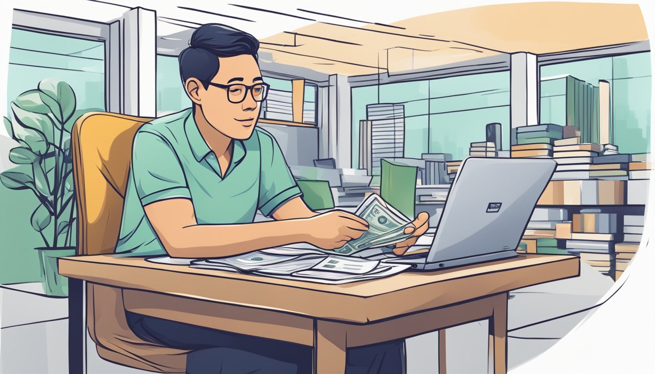 A person researching licensed money lenders in Commonwealth, Singapore. They are comparing interest rates, reading reviews, and checking for accreditation