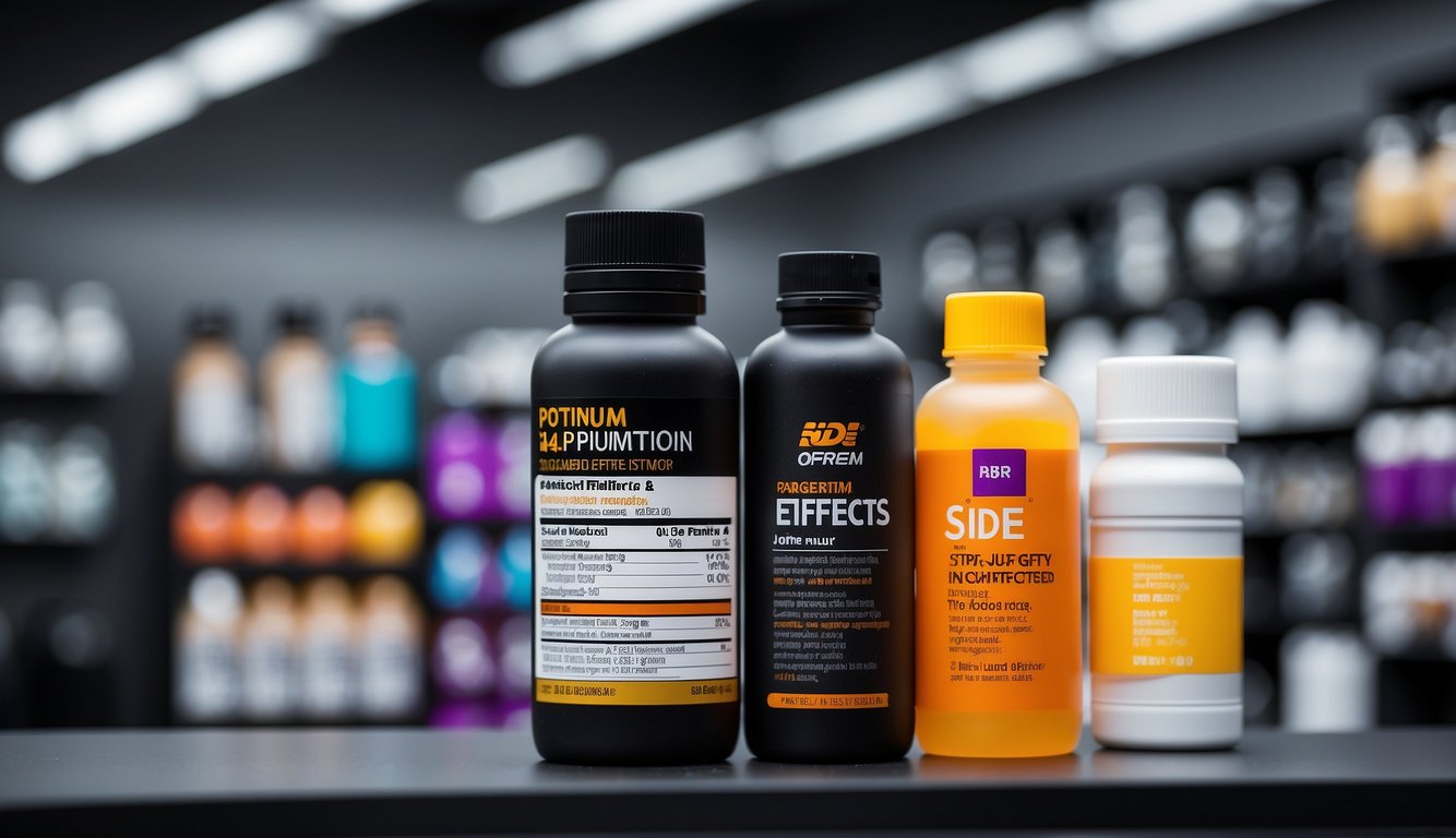 A bottle of Side Effects and Safety next to Optimum Nutrition, contrasting labels, bright colors, and clean design