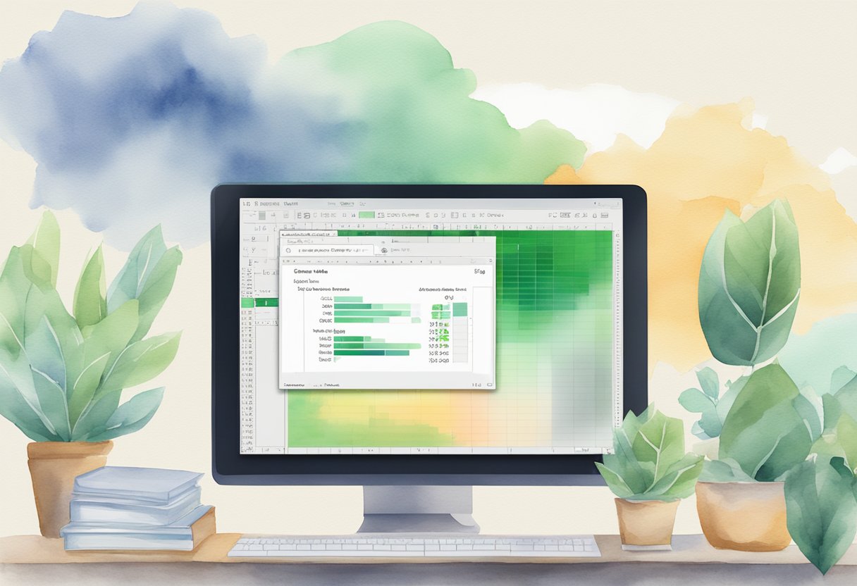 The Excel VBA SaveAs method: a computer screen with Excel interface, a mouse clicking on "SaveAs" button, and a file dialog box opening