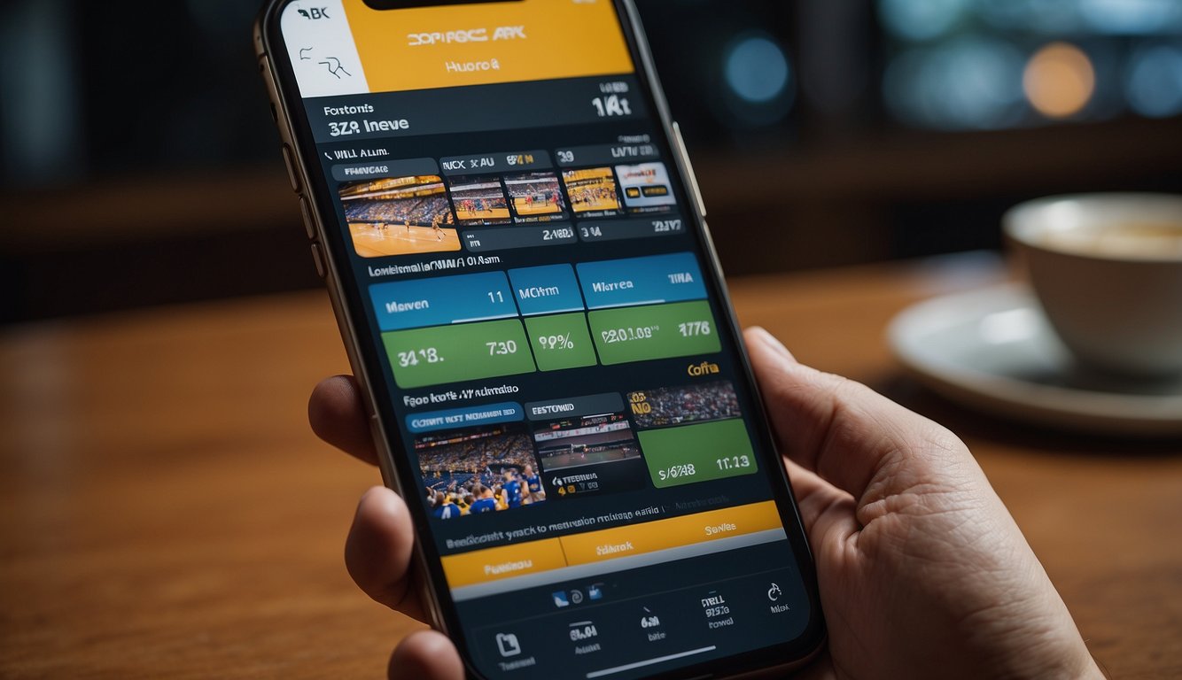 A sportsbook app with various payment and withdrawal options displayed on a smartphone screen