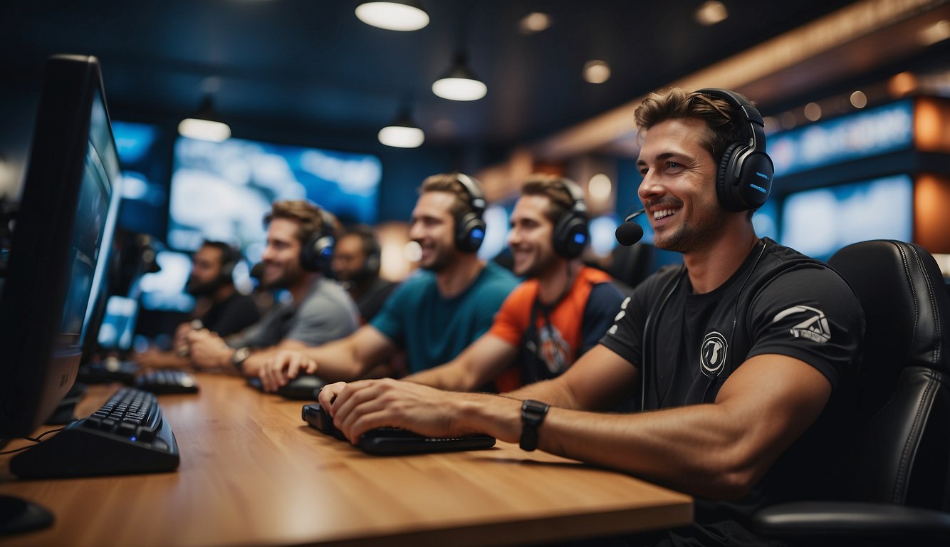 Athletes celebrate victory, while gamers sit alone