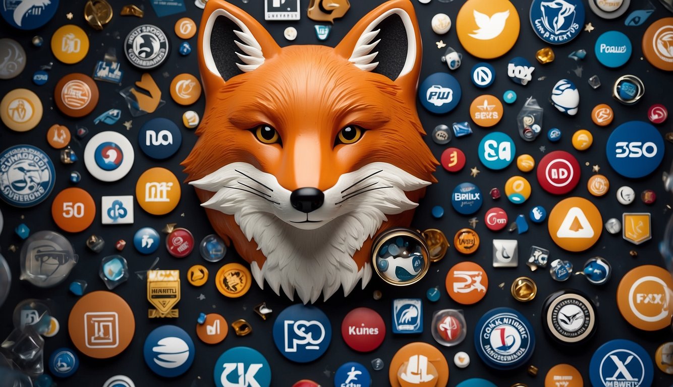 A fox sports logo surrounded by diverse community symbols and support icons, symbolizing engagement and connection