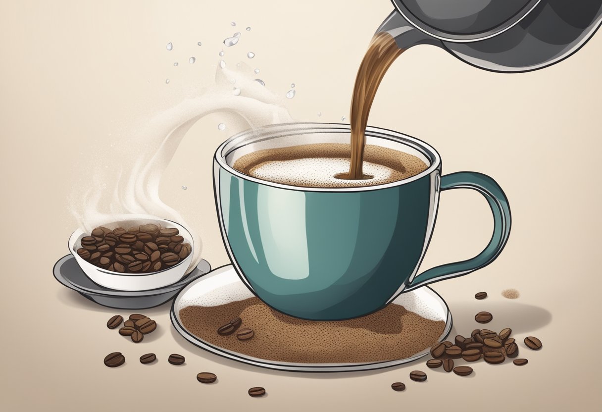 A kettle pours hot water over a coffee filter filled with freshly ground coffee, creating a soothing and tranquil pour-over coffee ritual