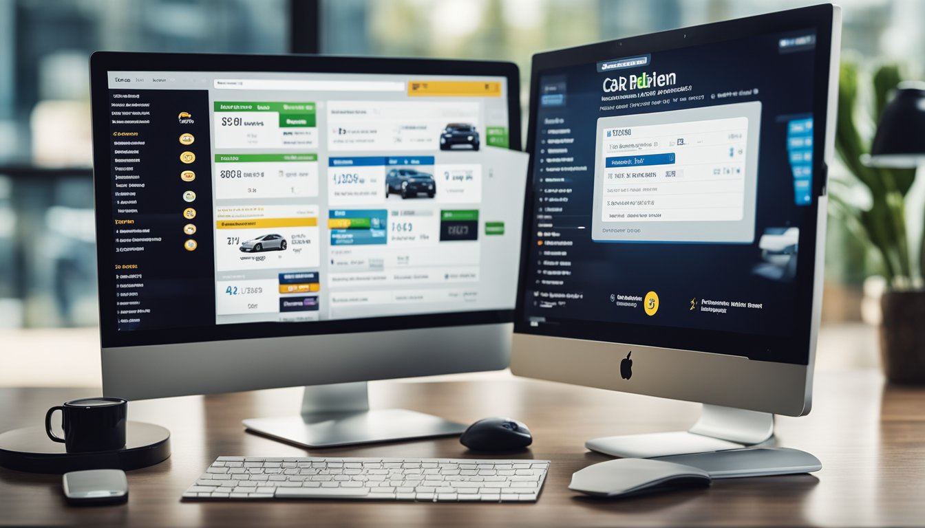 A customer comparing different car rental companies' logos and prices on a computer screen