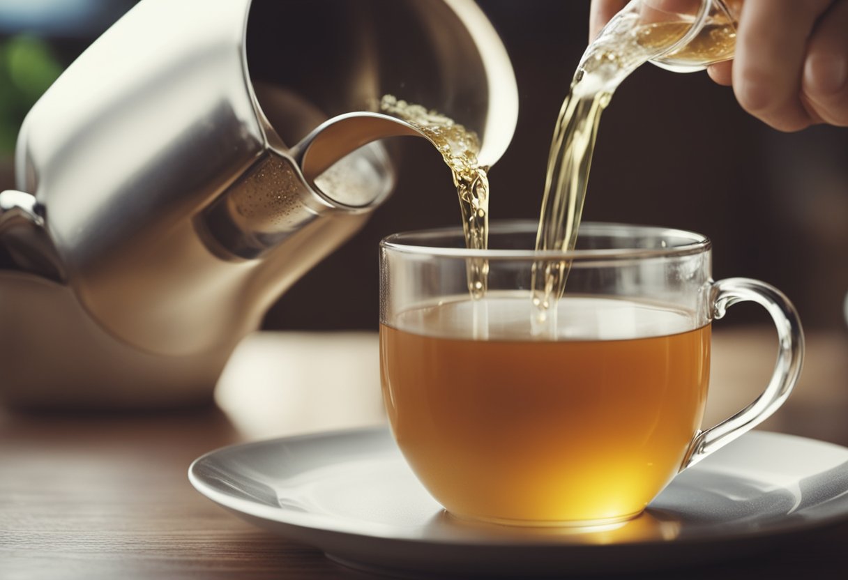 A person pours detox tea into a cup, follows instructions, and sips it