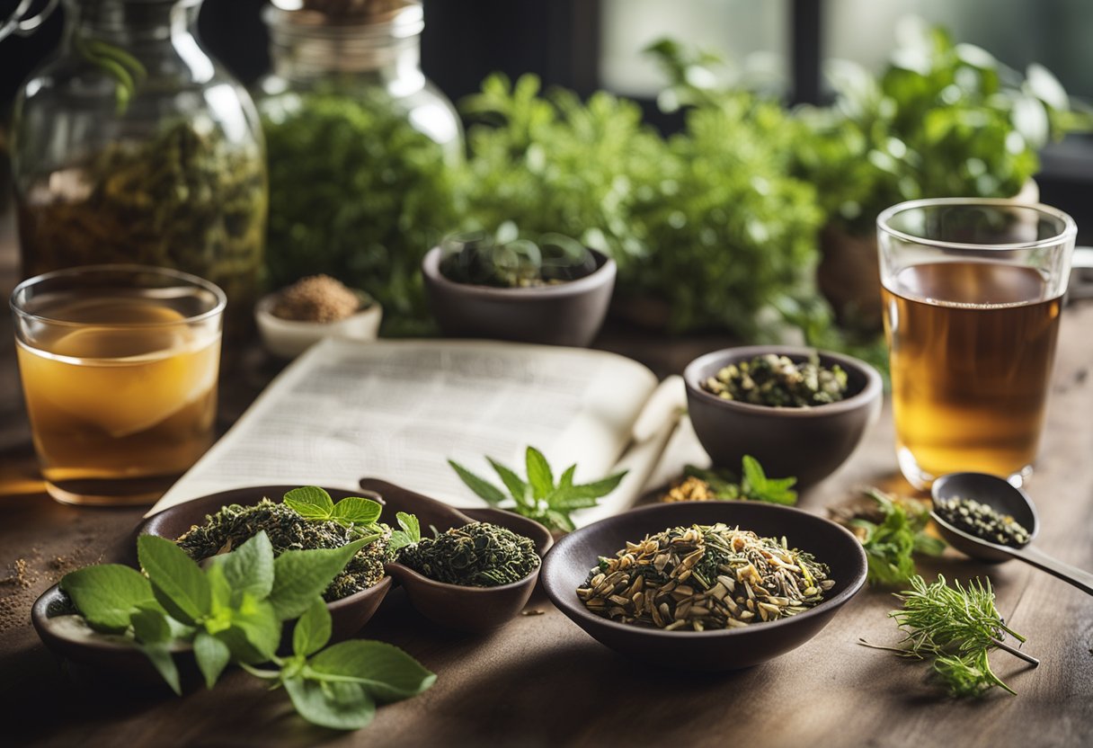 A table with various herbal ingredients and scientific research papers on detox teas