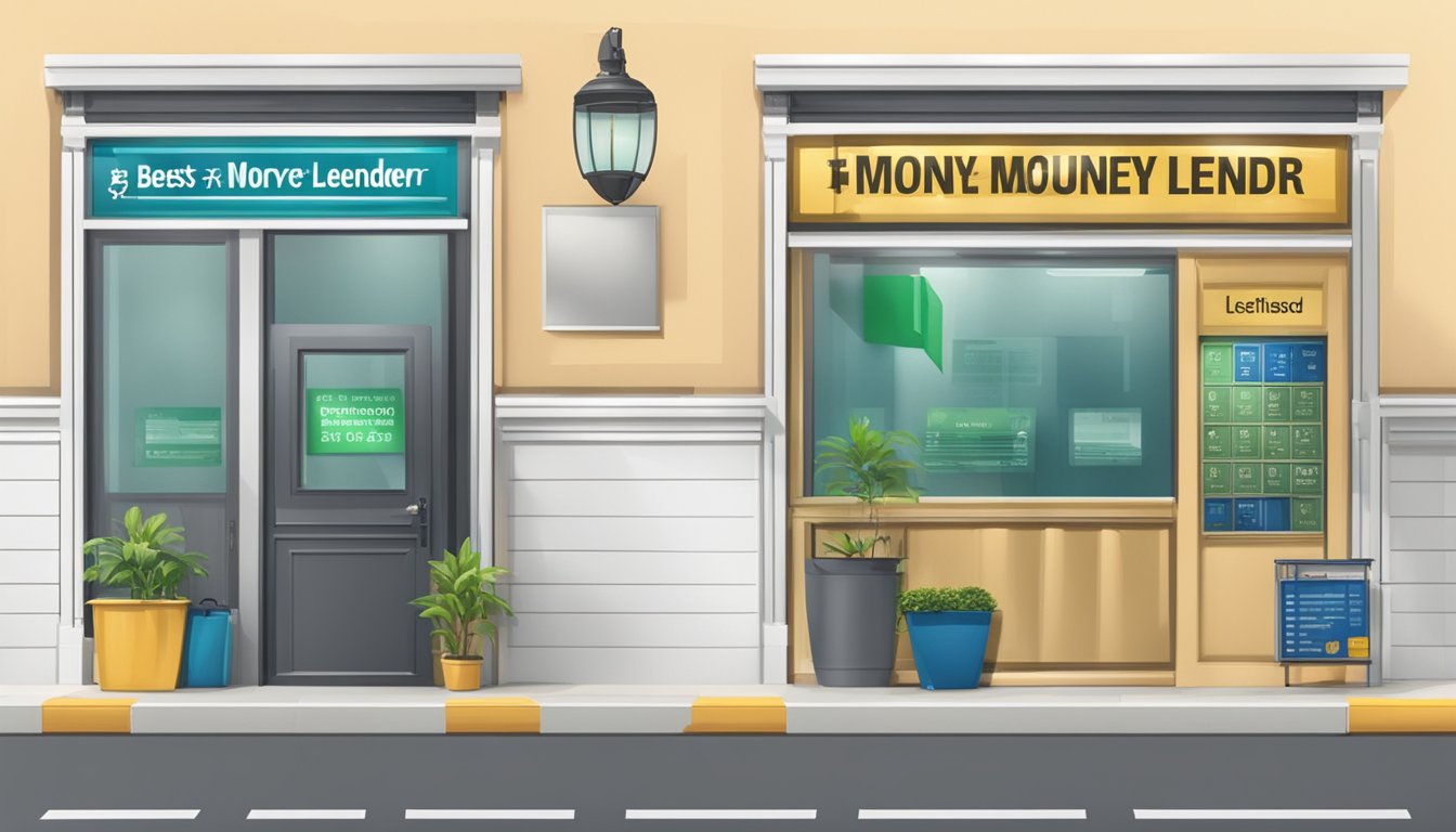 A signboard displaying "Best Licensed Money Lender Near Tuas Crescent Singapore" with clear and visible terms and conditions