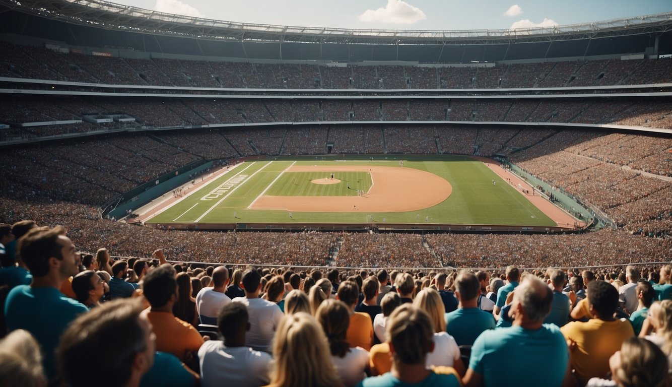 A stadium filled with cheering fans as American athletes compete in international sports competitions