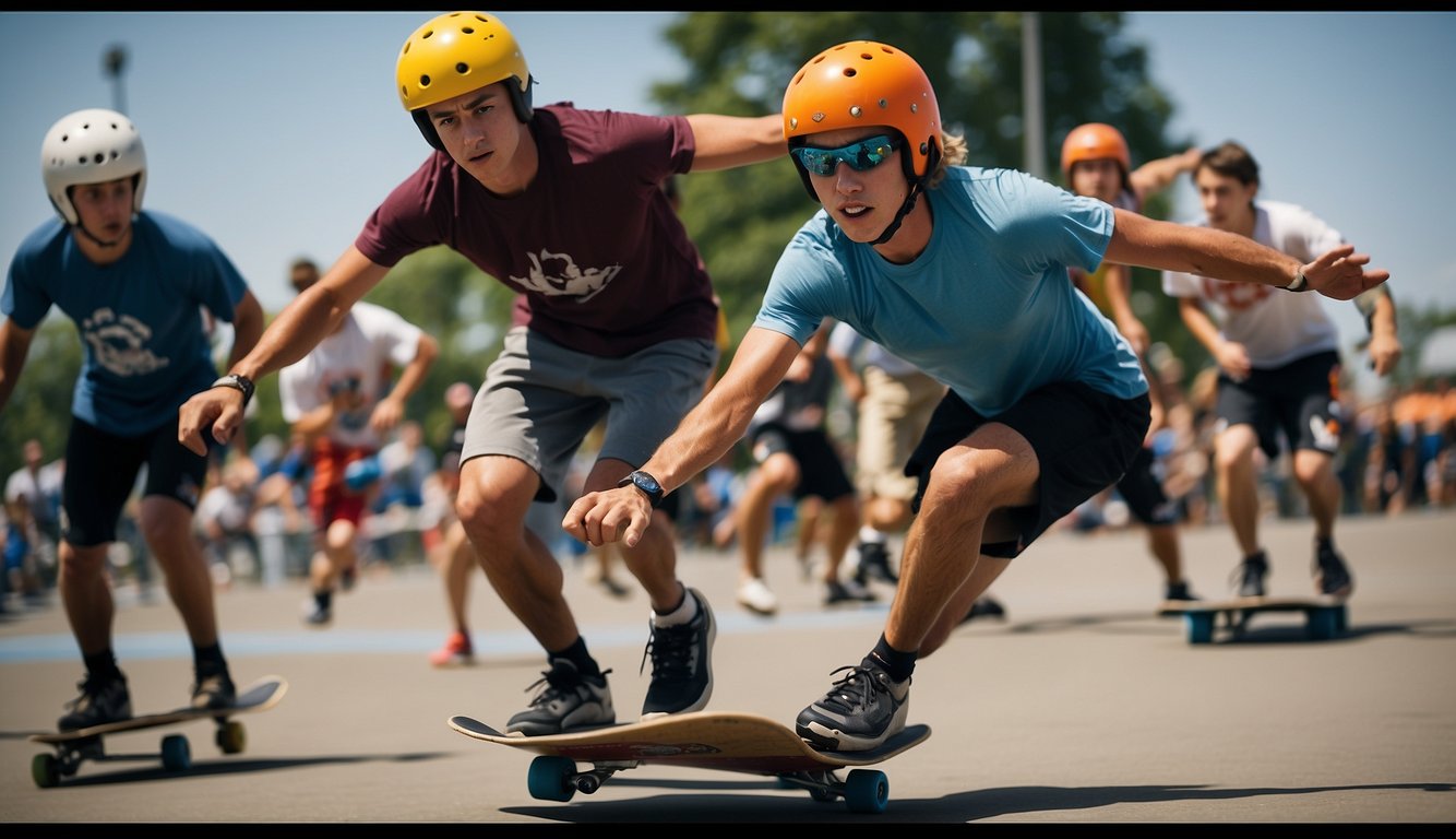 A diverse group of athletes compete in various non-traditional sports, including skateboarding, rock climbing, and ultimate frisbee, showcasing the growing popularity of alternative athletic pursuits in America