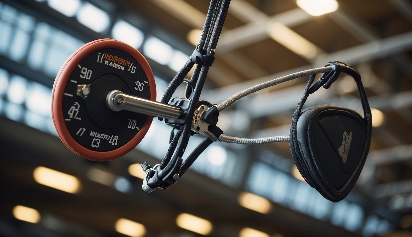 Athletic equipment suspended in midair, showing movement and precision