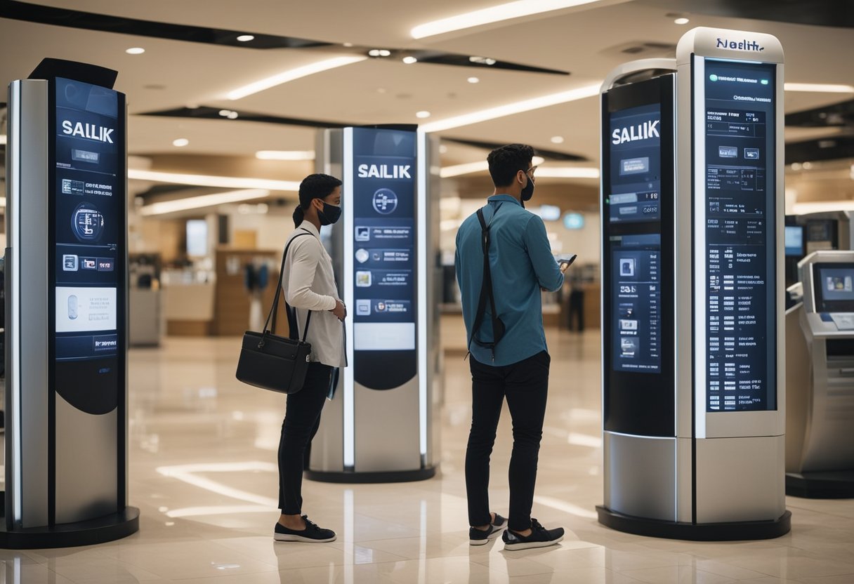 A person approaches a kiosk in Dubai to register for Salik tags. 