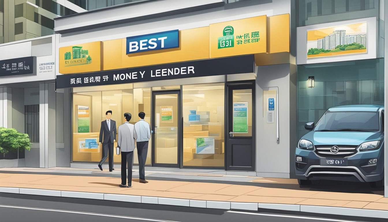 A signboard outside a professional office in Outram Park, Singapore, with the words "Best Licensed Money Lender" prominently displayed