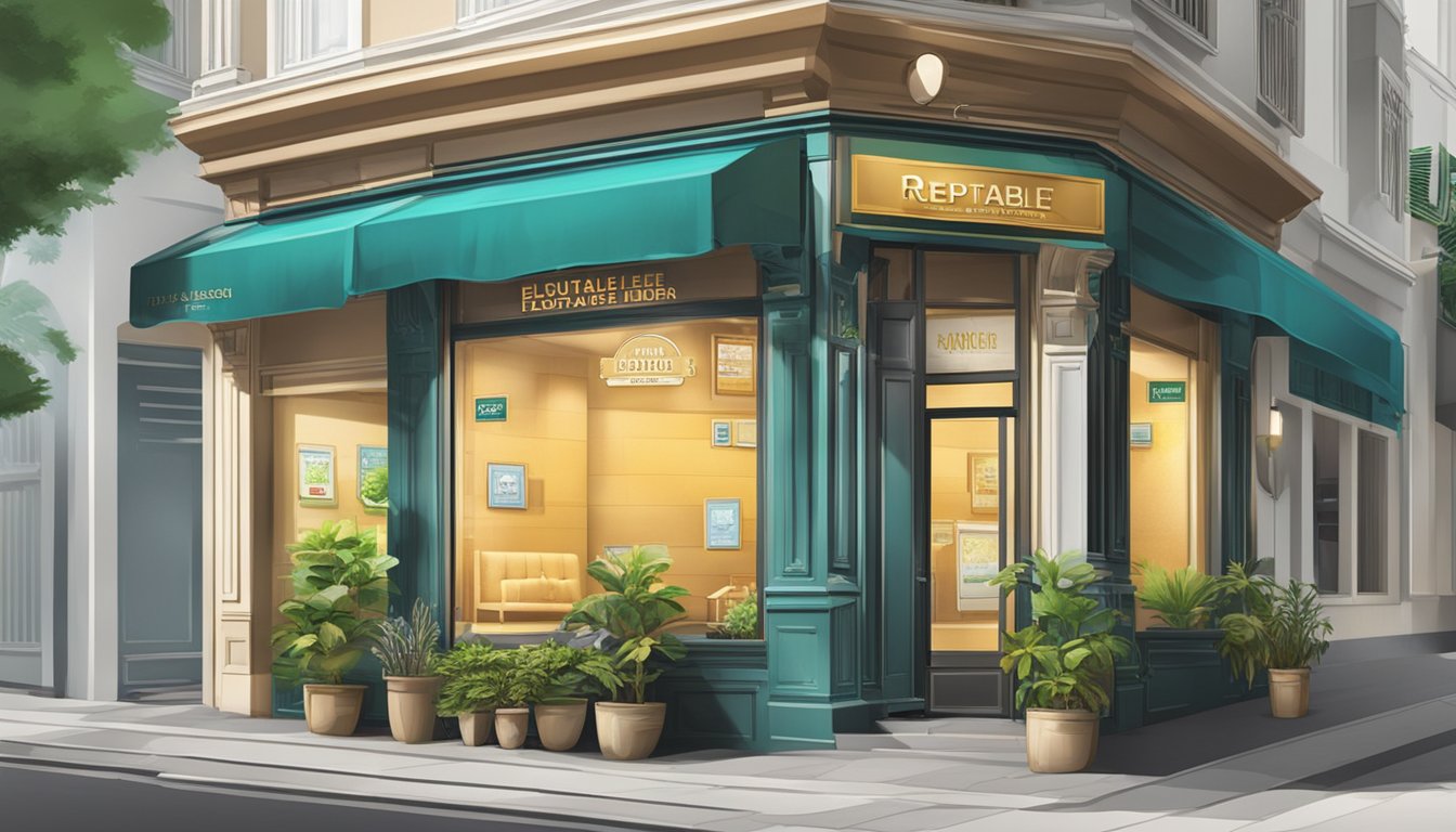 A signboard with the words "Reputable Licensed Money Lender" displayed prominently in One-North, Singapore. Bright and inviting storefront with professional decor and a visible license certificate