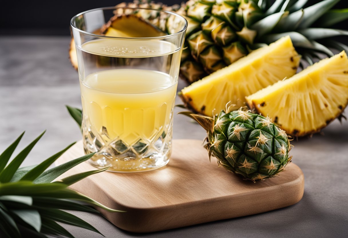 A glass of pineapple juice with a nutritional label showing keto-friendly stats