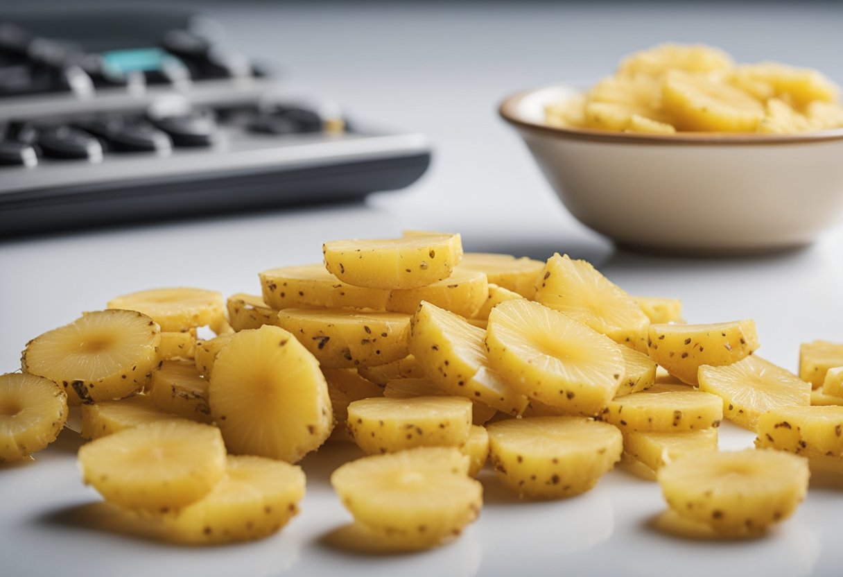 A pile of dried pineapple sits next to a ketosis testing strip, indicating its impact on ketosis