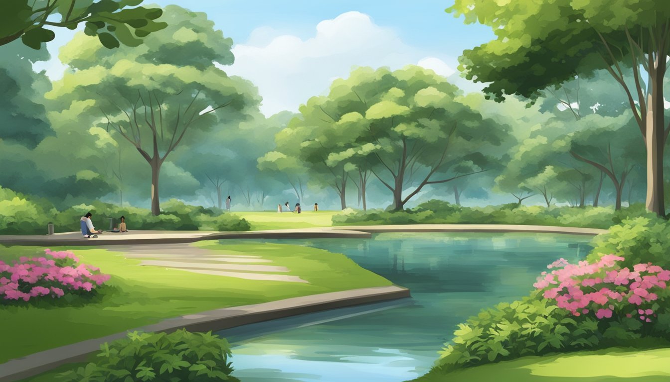 A serene park setting with a clear view of the Labrador Park in Singapore. The park is surrounded by lush greenery and a peaceful atmosphere