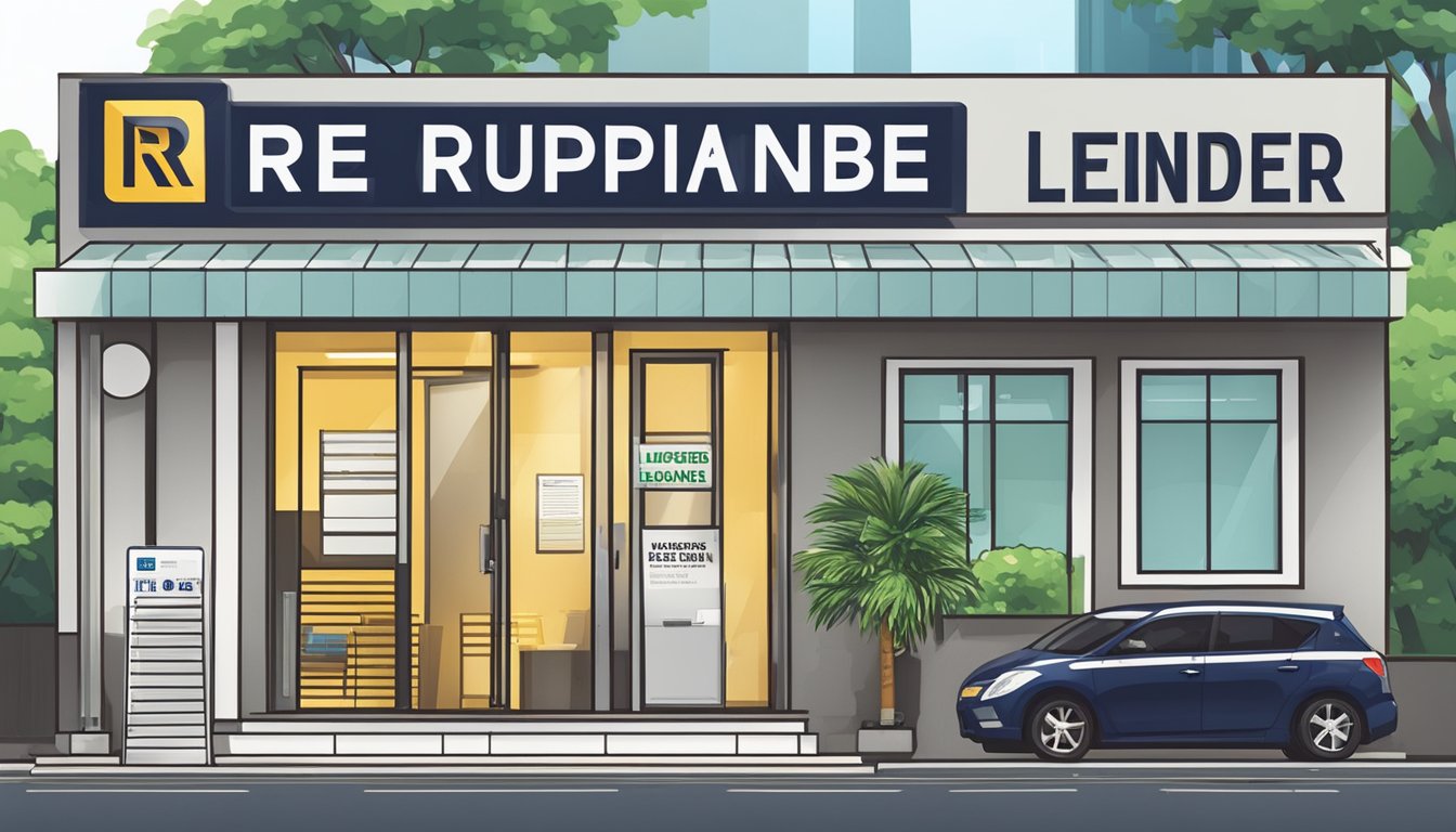 A signboard outside a professional office with the words "Reputable Licensed Money Lender" in bold letters. The office is located near Labrador Park in Singapore
