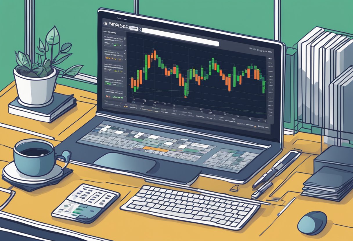 A computer screen displaying a line graph with the title "NVDA Stock Forecast 2025" surrounded by financial analysis charts and data