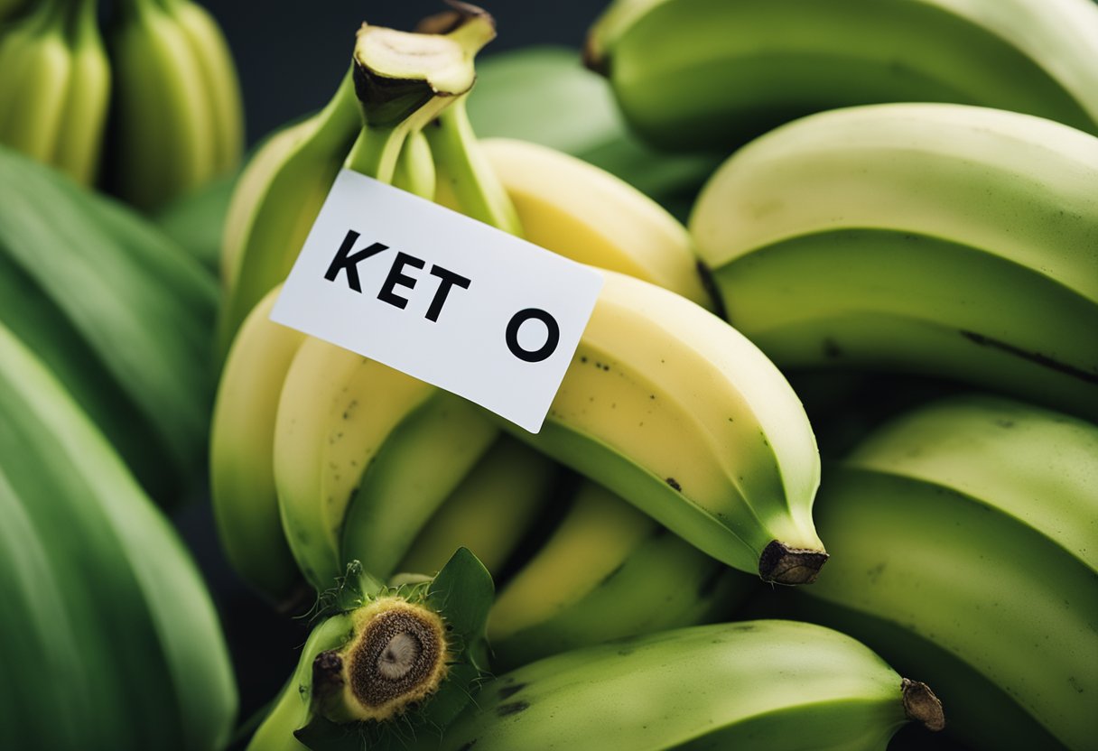 A bunch of green bananas with a keto-friendly label