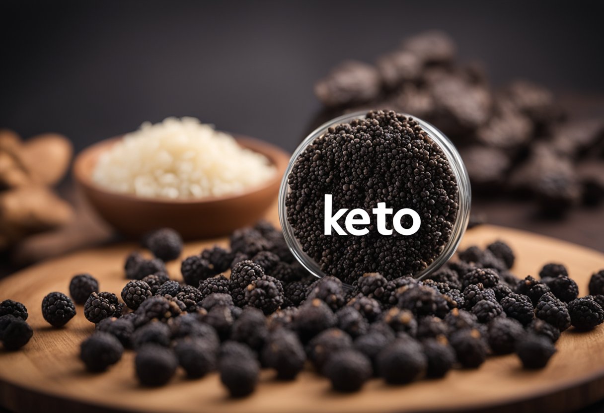 A sprinkle of black pepper on a keto-friendly meal, with a keto logo in the background