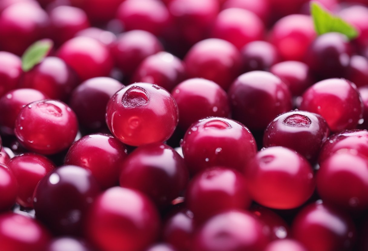 A cranberry with antibacterial properties, surrounded by microscopic bacteria being repelled