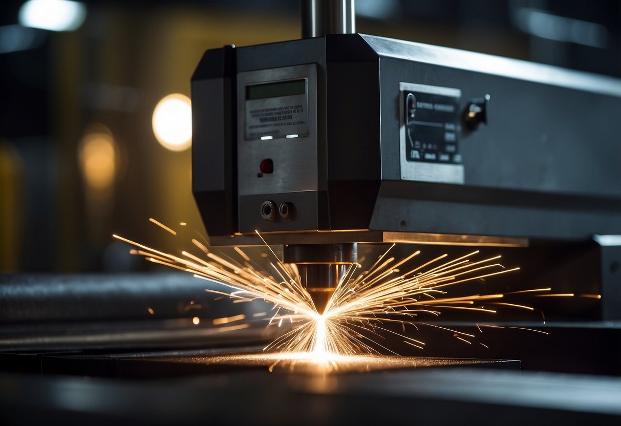 A Tanaka laser cutting machine precisely slices through metal, emitting a clean, focused beam. Sparks fly as the machine effortlessly creates intricate, sharp edges