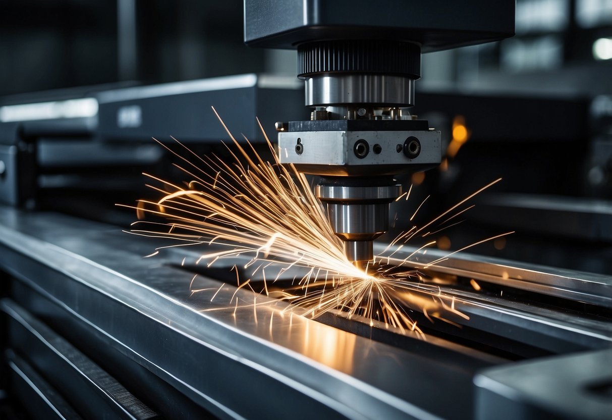 A Tanaka laser cutting machine precisely slices through metal, emitting a bright, focused beam. The machine's advanced technology ensures perfect edge quality and clean cuts