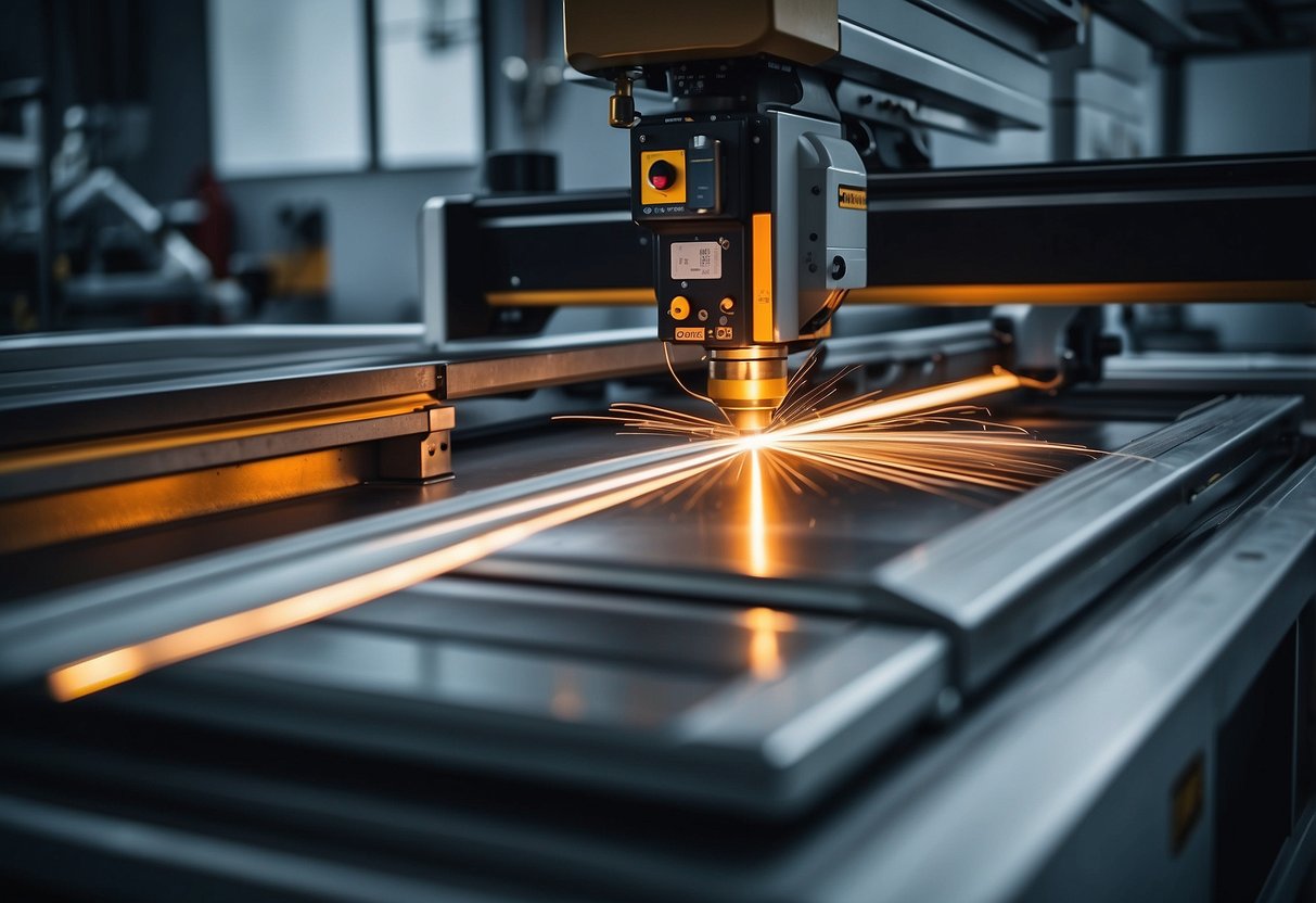 The Tanaka laser cutting machine is cutting through materials with precision, minimizing waste. The design and material preparation strategies are evident in the efficient process