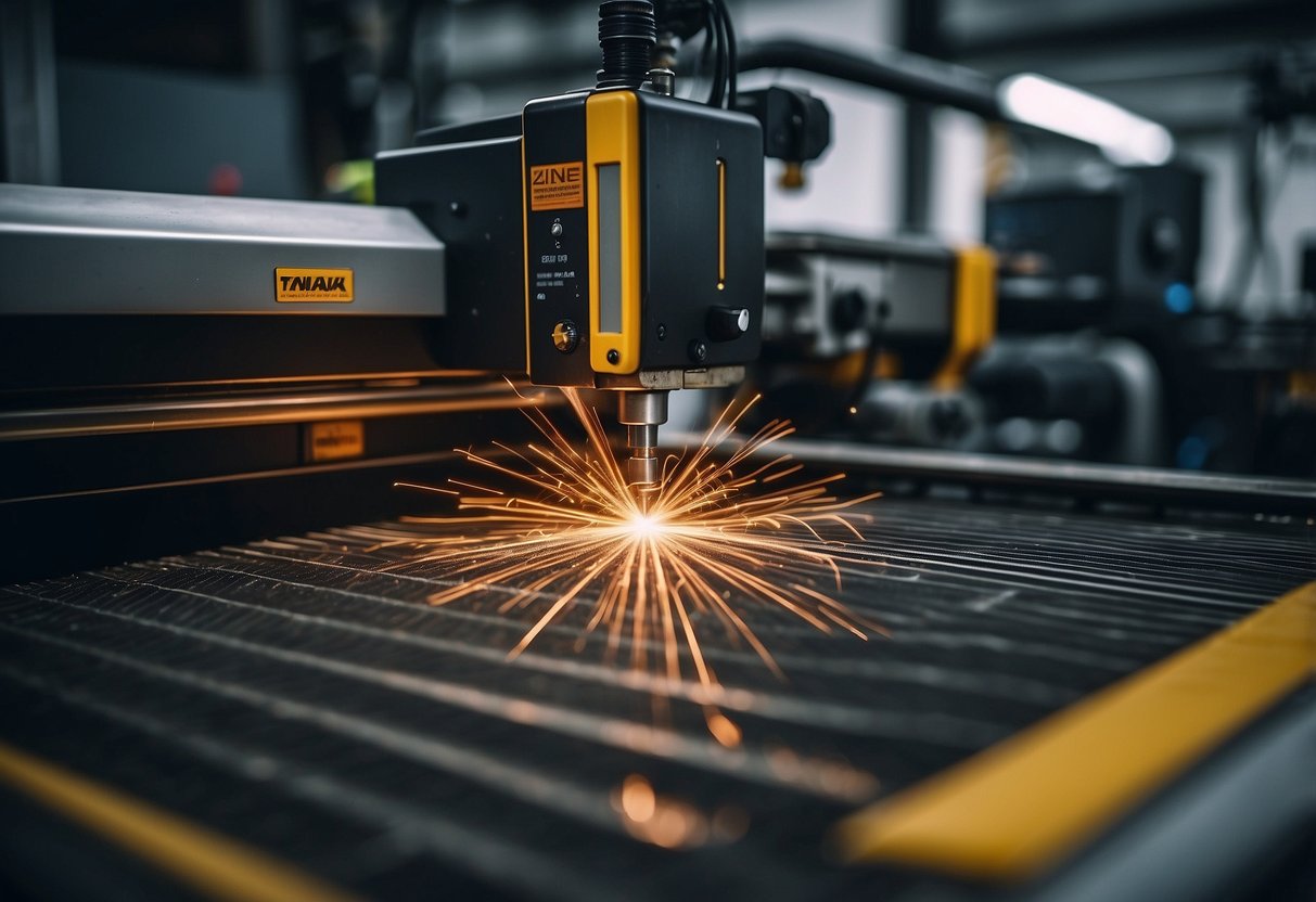 A Tanaka laser cutting machine effortlessly slices through complex shapes with precision and accuracy in an industrial setting