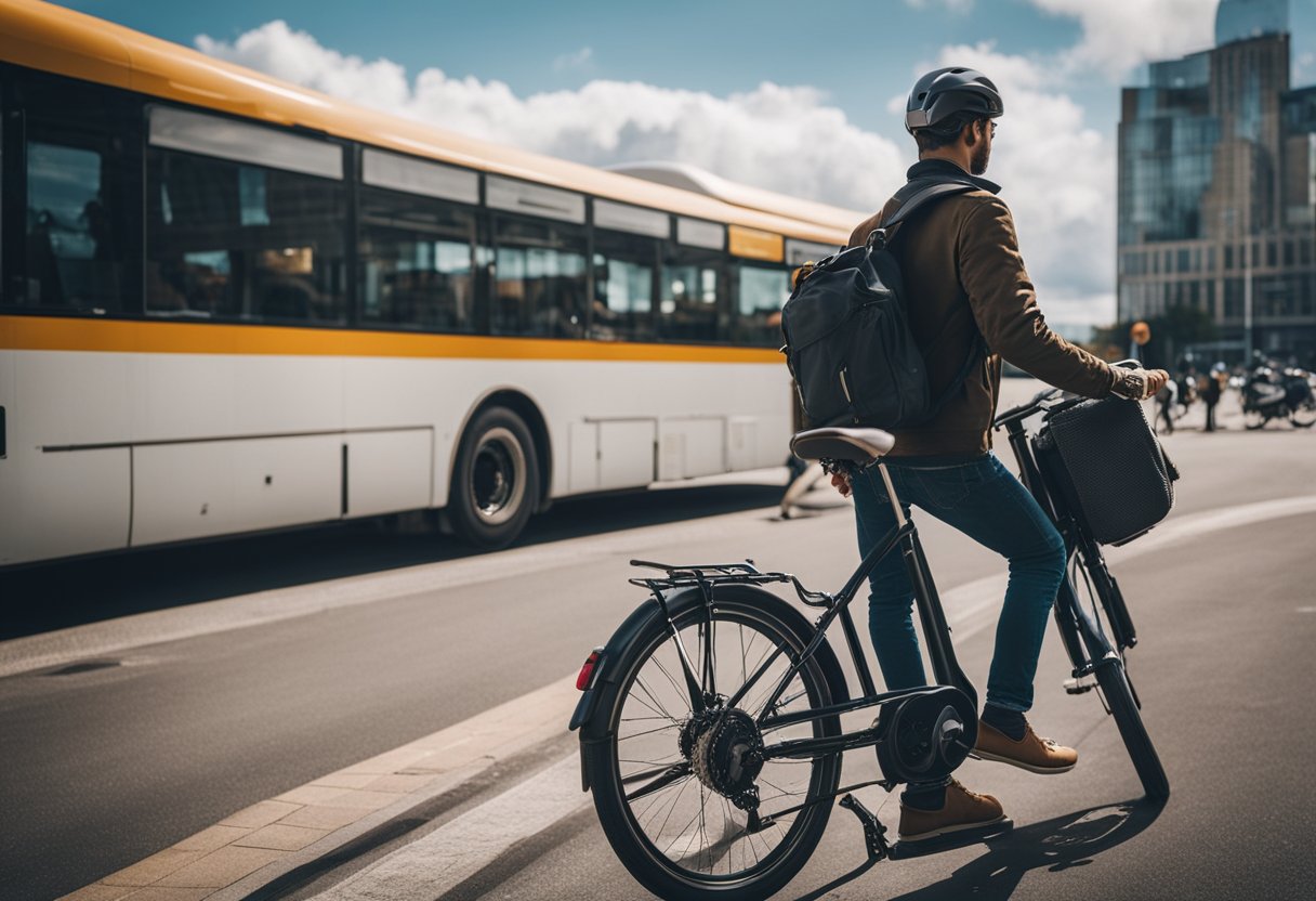 A traveler chooses between a bike, scooter, and bus for alternative transportation options while traveling