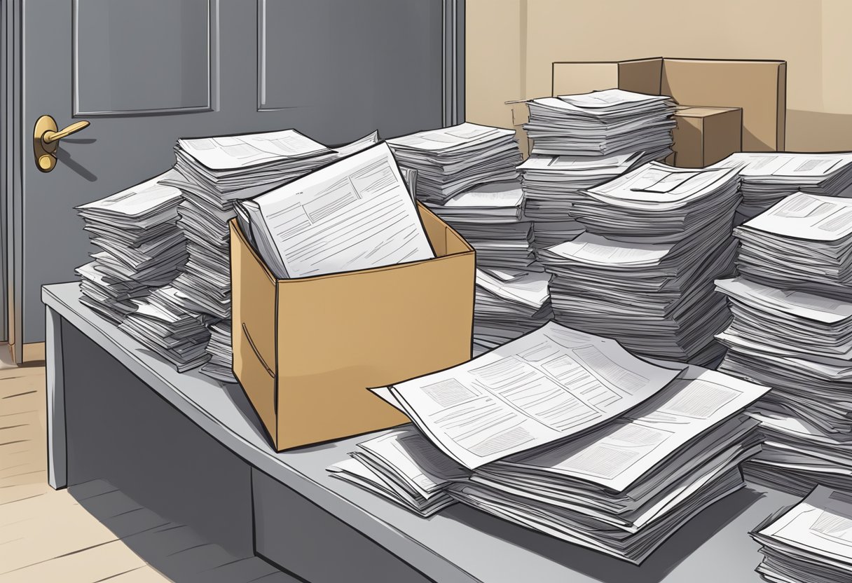 A pile of unopened resumes sits on a cluttered desk, while a clock on the wall ticks away the time. A sign on the door reads "Now Hiring."