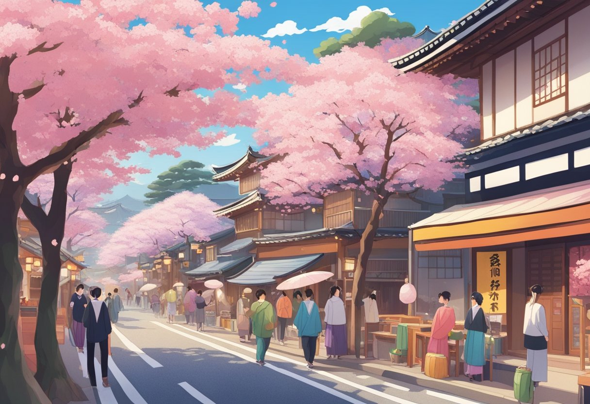Vibrant cherry blossoms line the streets of suburban Tokyo, while colorful koinobori streamers flutter in the breeze, and traditional taiko drums provide a rhythmic soundtrack to the lively seasonal festivities