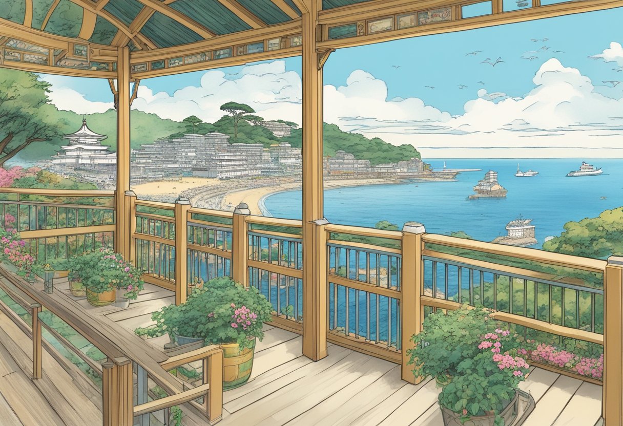 Enoshima's attractions: sea views, Enoshima Shrine, caves, Samuel Cocking Garden, Enoshima Aquarium, and Enoshima Escar