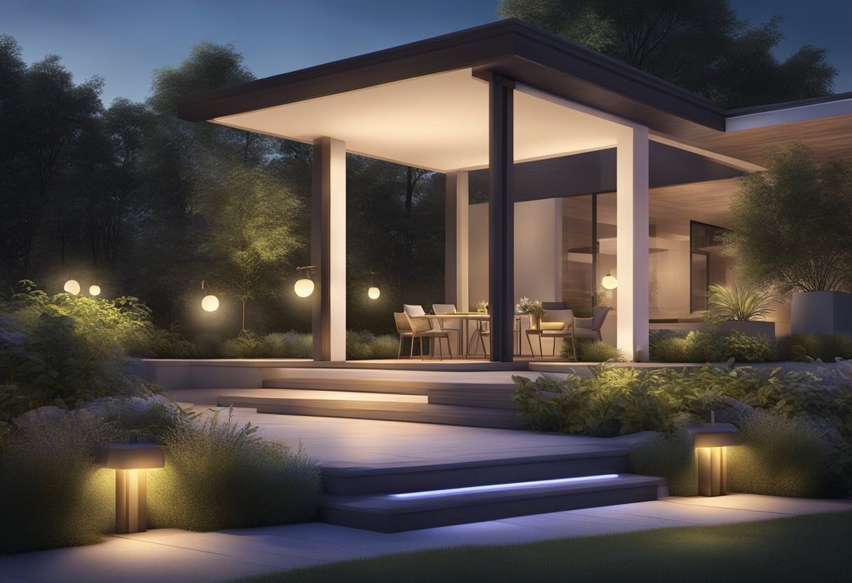 Smart lights illuminate a well-designed outdoor space, enhancing the landscape with subtle and adjustable lighting effects