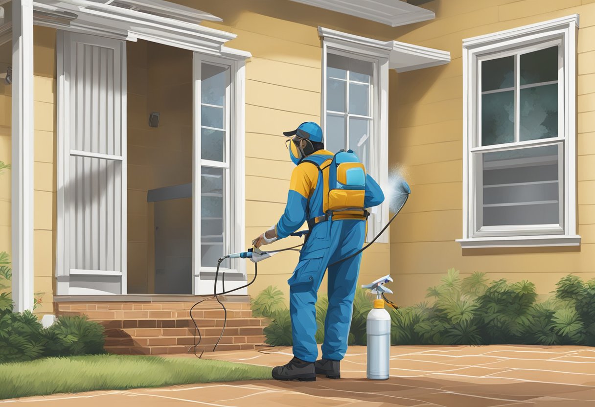 A termite specialist sprays pesticide in a Normanhurst home, targeting infested areas