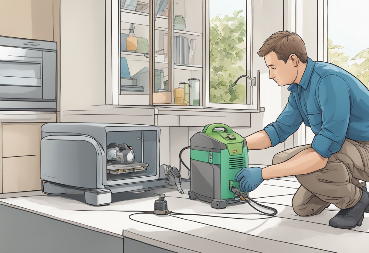 A technician setting up eco-friendly rodent control devices in a Sydney home, ensuring safety measures are in place