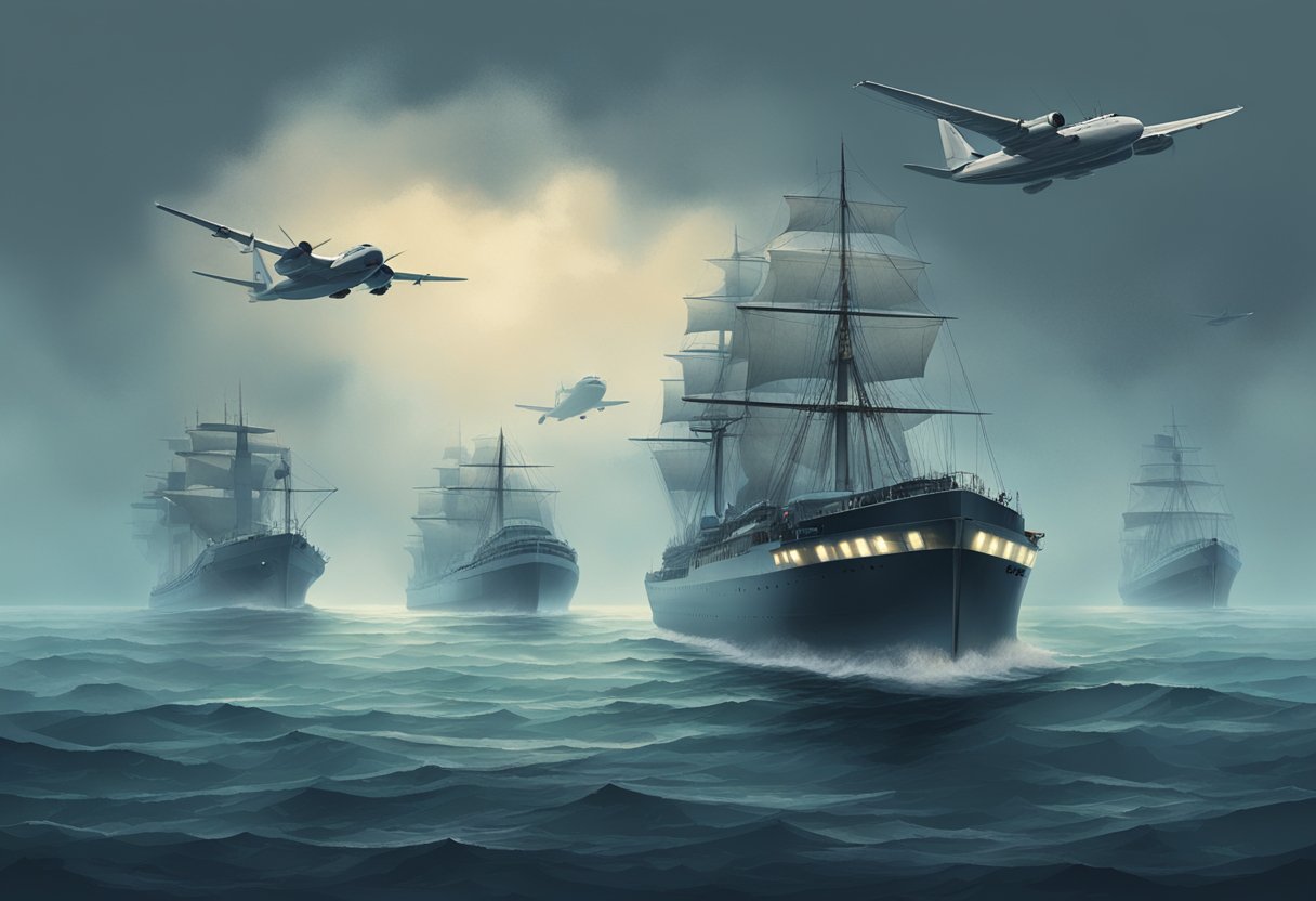 Ships and planes vanish in a misty, ominous triangle at sea