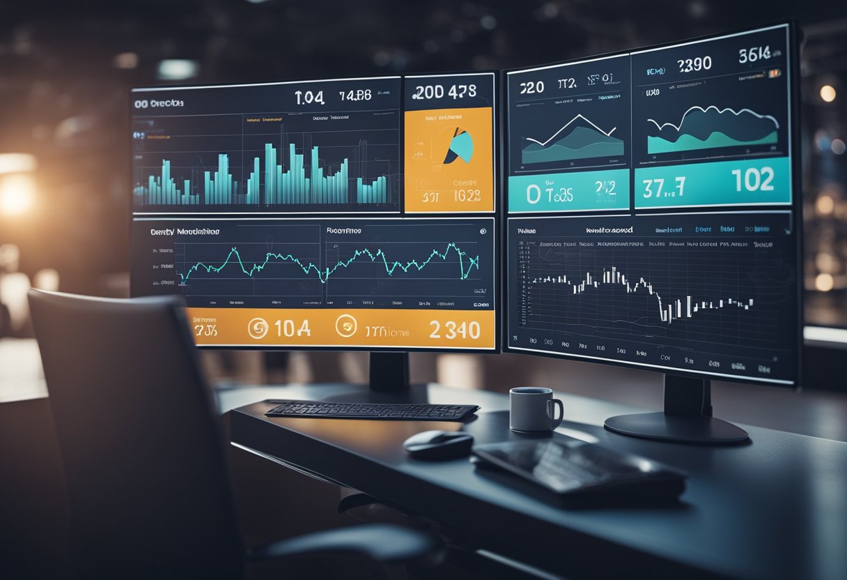 A digital marketing dashboard displays 2024 data and success metrics, with charts, graphs, and key performance indicators