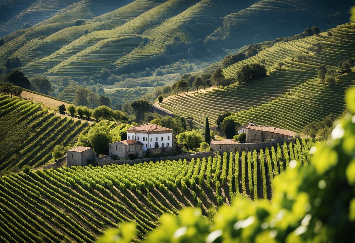 Exploring the vineyard regions of the Douro Valley, showcasing the picturesque landscapes and charming wineries nestled among rolling hills and winding rivers