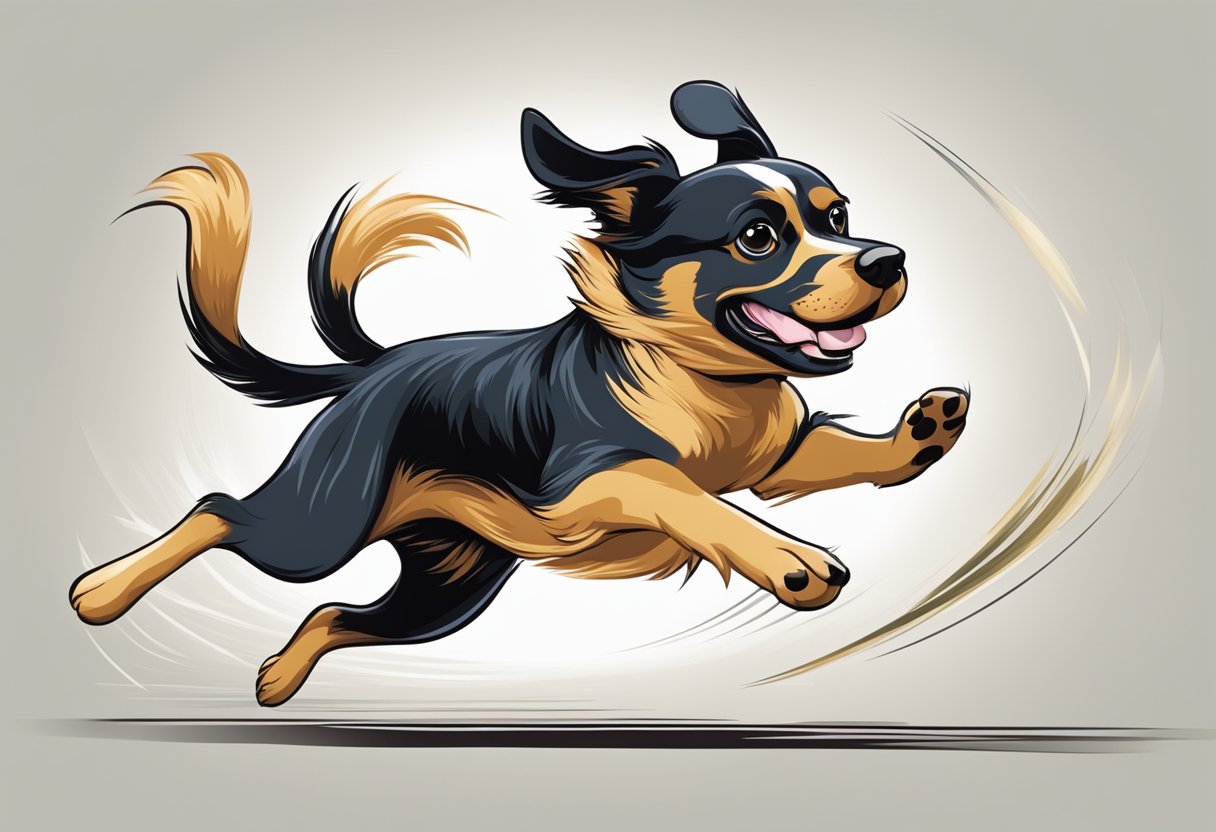 A dog chasing its tail in a circular motion, with a puzzled expression on its face