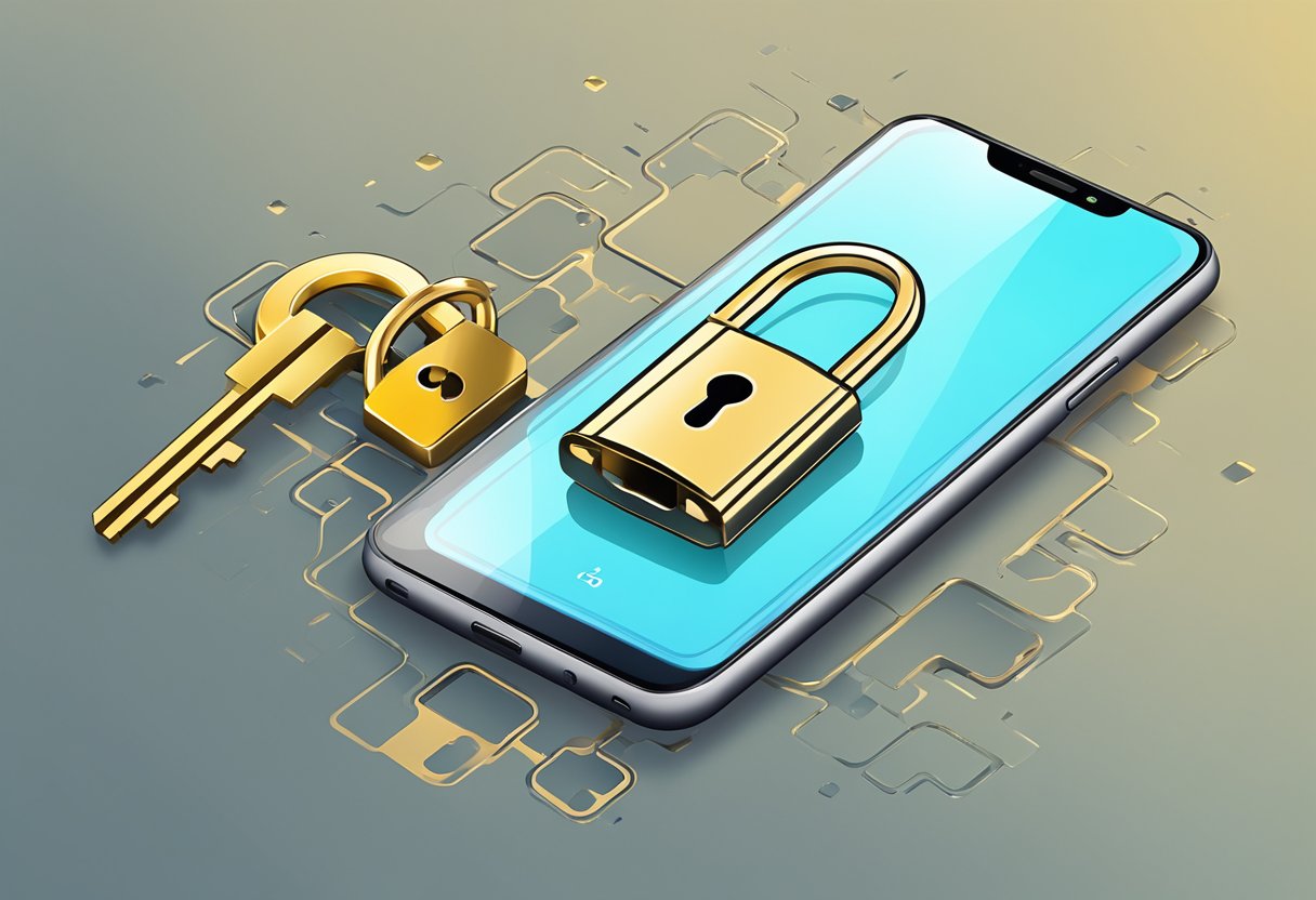 A smartphone with a locked screen, a broken padlock symbol, and a keyhole, symbolizing the need for iMyFone LockWiper