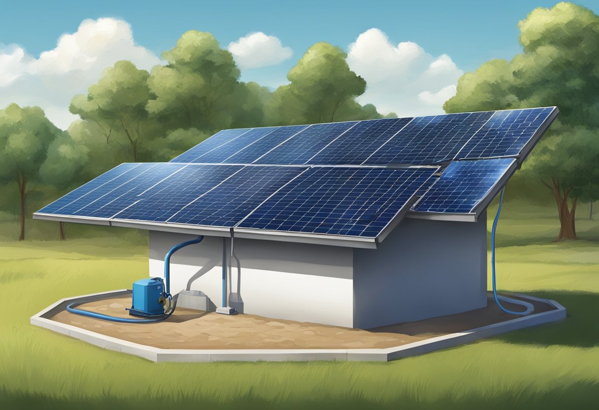 Solar-Powered Water Pumps: Revolutionizing Rural Water Access 5 A solar panel sits atop a well, powering a water pump. The pump draws water from the ground, sending it through a pipe to a nearby reservoir