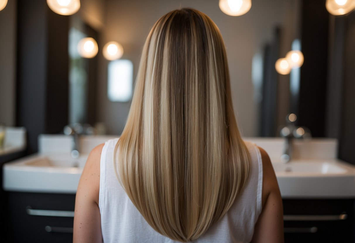 Tape-in hair extensions being gently washed and dried with care