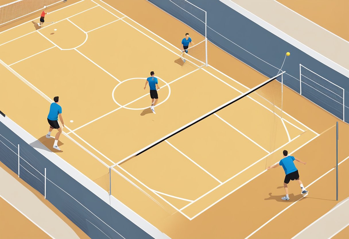 A volleyball court with a player in the defensive specialist (DS) position ready to receive a serve