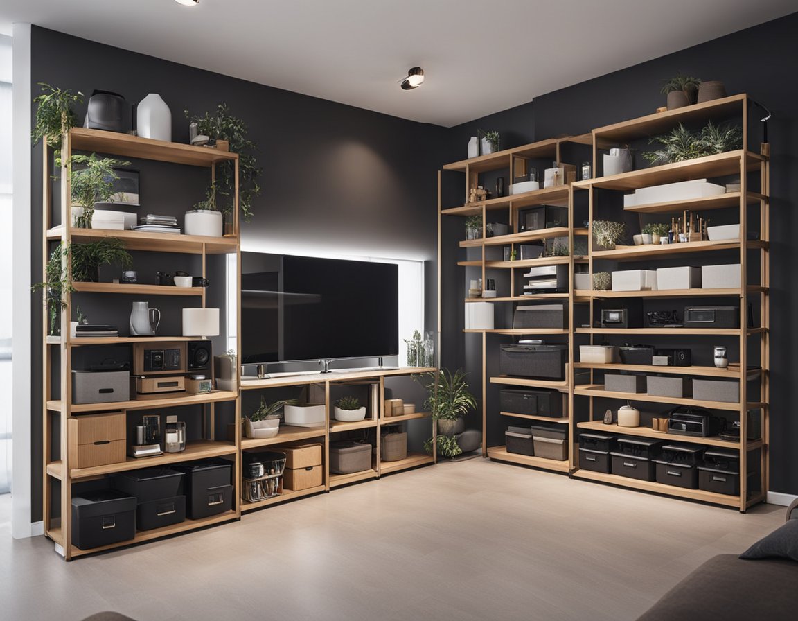 A neatly organized home with innovative storage solutions, showcasing smart organization and storage systems