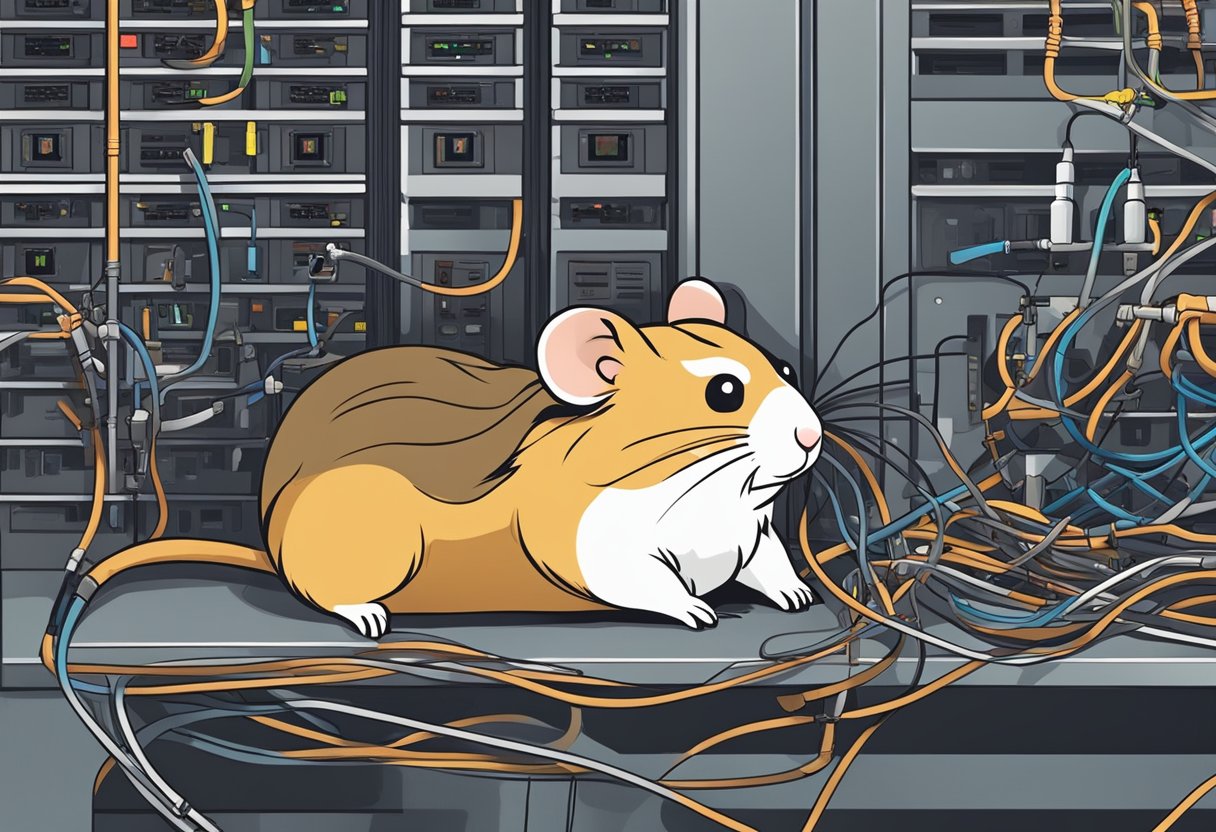 Hamster Kombat's servers are down. A tangled mess of wires and a smoking server rack are the reasons behind the outage