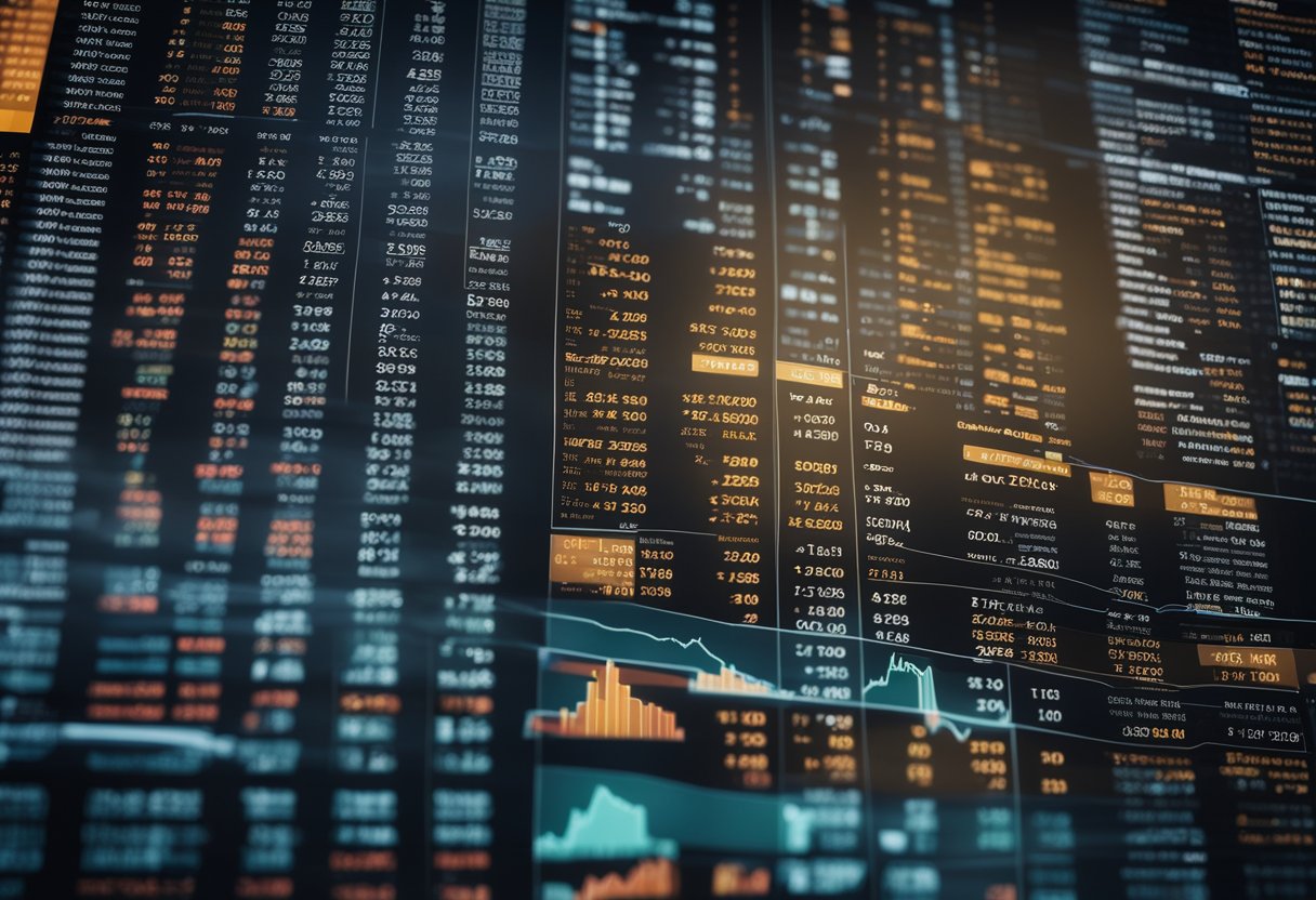 A diverse group of ETFs displayed on a digital screen, with charts and graphs showing portfolio diversification