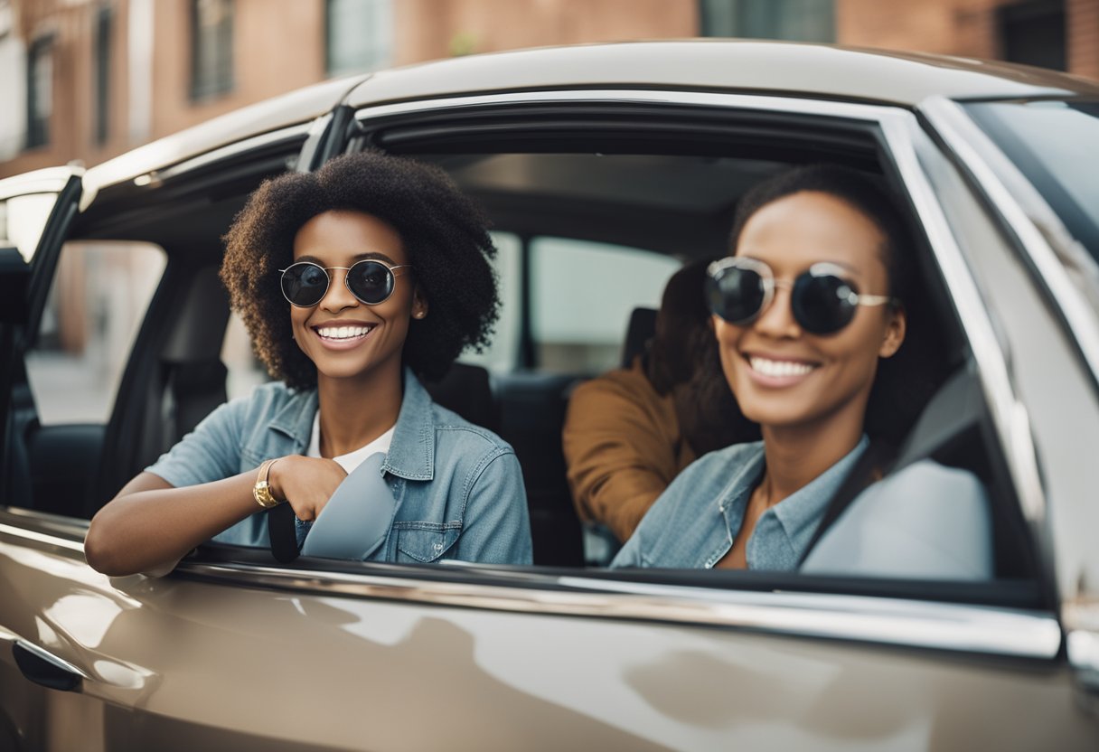 A diverse group of people sharing resources and services, such as carpooling and co-living, to save money and improve their personal finances